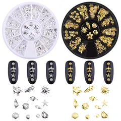 メタルパーツ スタッズ シルバー ゴールド スタッズ シェル ネイルパーツ 貝 ヒトデ ヒトデ ネイルアートパーツ ウミガメ 海系 夏 巻貝 サマー 貝殻 ジェルネイル ネイルアート 立体 デコパーツ 3D ハンドメイド DIY 2個セット 手作り ネイル (