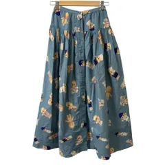 美品 PINK HOUSE ピンクハウス キューピー柄 ロングフレアスカート ブルー レディース 古着 中古 USED