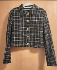 ZARA　ザラ　USA S(JP M程度)　黒ブラック　チェック　ツイードジャケット　オフィス◎　きれいめ◎　フォーマル◎　セレモニー◎