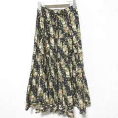 美品 PINK HOUSE ピンクハウス フラワープリント フリル イージー ロングスカート ブラック レディース 古着 中古 USED