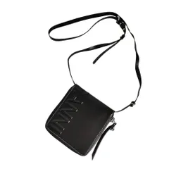 新品同様 GANNI ガニー リサイクルレザー エンボスロゴ ラウンドファスナー ショルダーウォレット 財布 ブラック レディース 古着 中古 USED