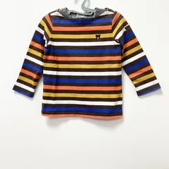 古着　MIKI HOUSE DOUBLE.B　ミキハウス ダブルB　マルチボーダー　長袖Tシャツ　キッズ　100サイズ　クルーネック　コットン　クマ　熊　ワッペン