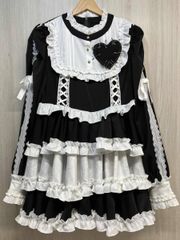 アンジェリックプリティ Heart胸あて付スカート クロ×シロ サロペット