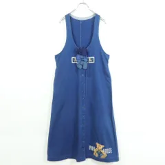 ピンクハウス★くま刺繍♪デニムのジャンパースカート ネイビー系 前開き グラデーションリボン♪無地 z17797