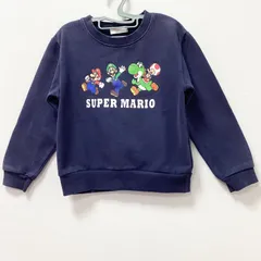 古着　美品　BANDAI APPAREL　バンダイアパレル　SUPER MARIO スーパーマリオ　ルイージ ヨッシー キノピオ　長袖トレーナー　キッズ　130サイズ　クルーネック　混紡　ネイビー　任天堂　Nintendo　キャラクター