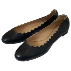 良品 Chloe クロエ スカラップ フラットシューズ パンプス 36/23cm相当 ブラック レディース 古着 中古 USED