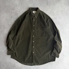 90s/Eddie Bauer/エディーバウアー/BDシャツ/ボタンダウン/三点留め/コーデュロイ/コーズ/細畝/無地/単色/アースカラー/カーキグリーン/jmaple