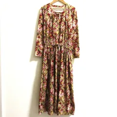 良品 INGEBORG インゲボルグ フラワープリント リボン フレアワンピース マルチカラー レディース 古着 中古 USED