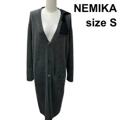 ◆ ネミカ NEMIKA ロングカーディガン トップス ニット 長袖 Vネック リボン 羽織 ボタン 前開き グレー 毛 5 S 7号 レディース Z6B738のサムネイル