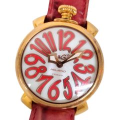 【Gaga Milano】ガガ・ミラノ マヌアーレ35 6021 金メッキ クオーツ アナログ表示 レディース 赤文字盤 腕時計 Gaga Milano】ガガ・ミラノ マヌアーレ35 6021 金メッキ クオーツ