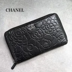 CHANEL シャネル カメリアココマーク ラウンドファスナー長財布 オーガナイザー レザー 黒 ブラック シルバー金具 ロングウォレット