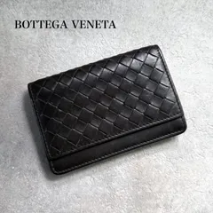 美品 BOTTEGA VENETA ボッテガヴェネタ イントレチャート 名刺入れ カードケース 二つ折り カーフレザー 革 ダークブラウン メンズ レディース　a12