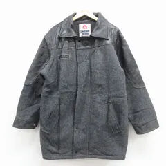 L/古着 長袖 ウール ジャケット コート メンズ ロング丈 レザー使用 グレー 霜降り 25dec27