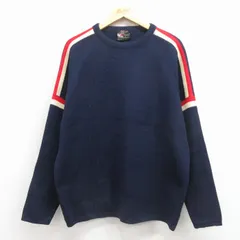 XL/古着 シアーズ 長袖 セーター メンズ 80年代 80s ウール ラグラン クルーネック 濃紺 25dec27のサムネイル