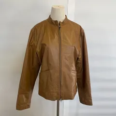 【Y-116】Right-on ブラウン　Mサイズ　フェイクレザー　シングルライダースジャケット　フロントジップ　シンプル