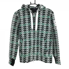 【新品】パーリーゲイツ ジップパーカー 黒×白×グリーン 総柄 凸凹生地 袖ワッペン レディース 1(M) ゴルフウェア PEARLY GATES