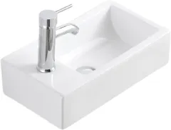 【排水セット付き】 手洗い器 壁掛け 手洗器 陶器 洗面ボウル 洗面台 おしゃれ 手洗いボウル 壁付け型 37*18*9CM 蛇口左