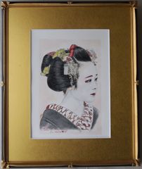 加藤晨明、【舞妓】、希少な額装用画集画、新品高級額 額装付、状態良好 加藤晨明、【舞妓】、希少な額装用画集画、新品高級額 額装付、状態