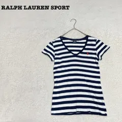 EK4184【ラルフローレンスポーツ】Tシャツ【M】Vネック ボーダー 刺繍
