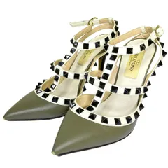 良品 VALENTINO GARAVANI ヴァレンティノガラヴァーニ スタッズ パンプス サイズ34.5 約21.5cm カーキ レディース 古着 中古 USED