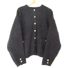 美品 23AW PUAL CE CIN ピュアルセシン ツイードライクジャガードニット カーディガン ネイビー レディース 古着 中古 USED