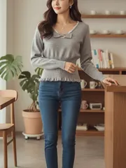 LEE リー レイ バイカラー リボンのストラップ POINT ポイント Vネック フリル 裾