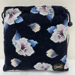 9683　FEILER　フェイラー　ローランサン　巾着　ネイビー　紺　ポーチ　花柄　フラワー　レディース　シンプル　きれいめ　上品　シュニール織り