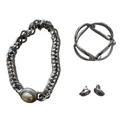  Monet モネ ネックレス イヤリング バングル 3点セット ヴィンテージ シルバーカラー【RE360】