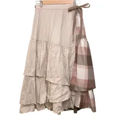 美品 BLUE LABEL CRESTBRIDGE ブルーレーベルクレストブリッジ ビンテージワッシャーローンチェックコンビティアードスカート ピンク レディース 古着 中古 USED