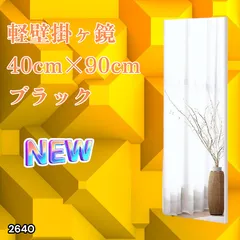 #2640 割れない 壁掛け 鏡 フィルム ミラー ブラック 全身 姿見 幅40cmx高さ90cm 軽量 鮮明な映り 壁掛け用ロープ付 滑り止めゴム脚 専用クリーナークロス付 ※一部地域離島別途配送料有
