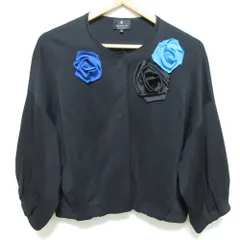 美品 LANVIN COLLECTION ランバンコレクション コサージュ付き ノーカラージャケット サイズ40 ブラック レディース 古着 中古 USED