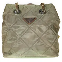 PRADA (プラダ) キルティング チェーンショルダーバッグ ハンドバッグ ミニバッグ カーキ グリーン ブラウン ナイロン レザー ゴールド金具
