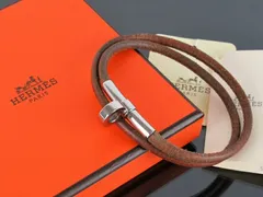 HERMES エルメス チョーカー 2連ブレスレット ブラウンレザー×シルバー金具 外箱付き rk5678