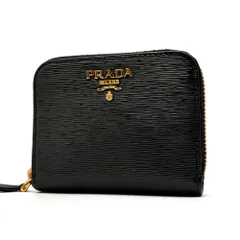 未使用に近い PRADA プラダ 小銭入れ コインケース サフィアーノレザー ラウンドジップ シリアルあり メンズ レディース ブラック 黒
