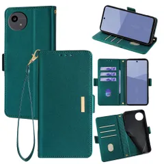 AQUOSwish5/AQUOSwish4/AQUOSR9/AQUOSR10 手帳型スマホケース レディース｜高見え金属プレート付き｜腕ストラップ付き｜多機種対応 【グリーン WJT】
