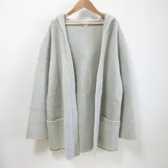 良品 MaxMara マックスマーラ ウール×カシミヤ ウエストベルト付き フードニットカーディガン L ライトグレー レディース 古着 中古 USED