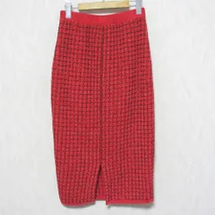 未使用 24AW Diagram ダイアグラム グレースコンチネンタル フロントスリット タイト ツイードニットスカート 0324423091 36 レッド レディース 古着 中古 USED