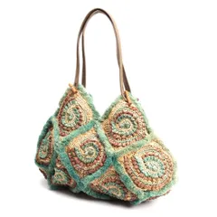 ジャマンピュエッシュJAMIN PUECH ラフィアショルダーバッグ 緑ベージュ