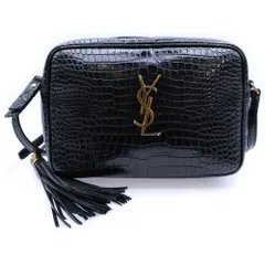 SAINT LAURENT PARIS (サンローランパリ) ルー 型押しクロコ フリンジ ショルダーバッグ ミニバッグ ブラック レザー 612542 ゴールド金具