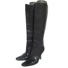良品 GUCCI グッチ レザー ピンヒール ハイヒール ロングブーツ サイズ34.5 21.5cm相当 ブラック レディース 古着 中古 USED