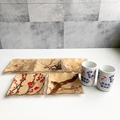 大相撲 名入り湯呑み2個 四角皿 4枚セット 鳥 花 ウズラ 雉 ガラス製 力士 日馬富士 琴奨菊 白鵬  把瑠都 高見盛 栃煌山