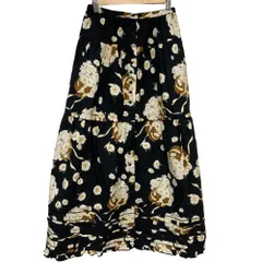 良品 PINK HOUSE ピンクハウス フラワープリント Aライン フレア ロングスカート ブラック×ホワイト レディース 古着 中古 USED