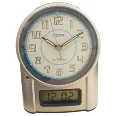 X02207 目覚まし時計 CITIZEN 4HY602 置時計 電波時計 アナログ表示 シルバーブラック アラーム インテリア小物 蓄光
