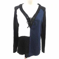 ザラ ZARA ニット カットソー Vネック 長袖 M 黒 ブラック 紺 ネイビー /YK