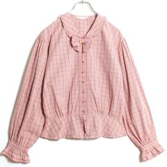 ピンクハウス チェック柄ピコフリルブラウス セーラーカラー リボン 