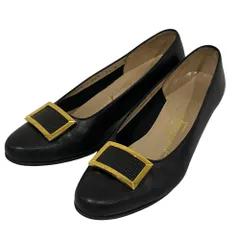 美品 Salvatore Ferragamo サルヴァトーレフェラガモ スクエア金具 パンプス サイズ5 1/2 B 約22.5cm ブラック レディース 古着 中古 USED