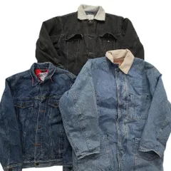 古着卸 まとめ売り 裏地付き トラッカーデニム ジャケット 3枚セット (メンズ S ) 襟ボア ブラック カバーオール 中古 古着 ND8327