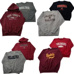 古着卸 まとめ売り カレッジ風 スウェット 8枚セット (メンズ L ) 英文字 フーディー 前V チームロゴ クルーネック 中古 古着 ND8523