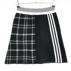 【未使用品】アディダス ニットスカート 黒×グレー 一部チェック柄 ウール混 紙タグ付  レディース XS ゴルフウェア 2024年モデル adidas