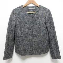 美品 theory luxe セオリーリュクス ツイード カラーレス ジャケット サイズ36 ネイビー レディース 古着 中古 USED
